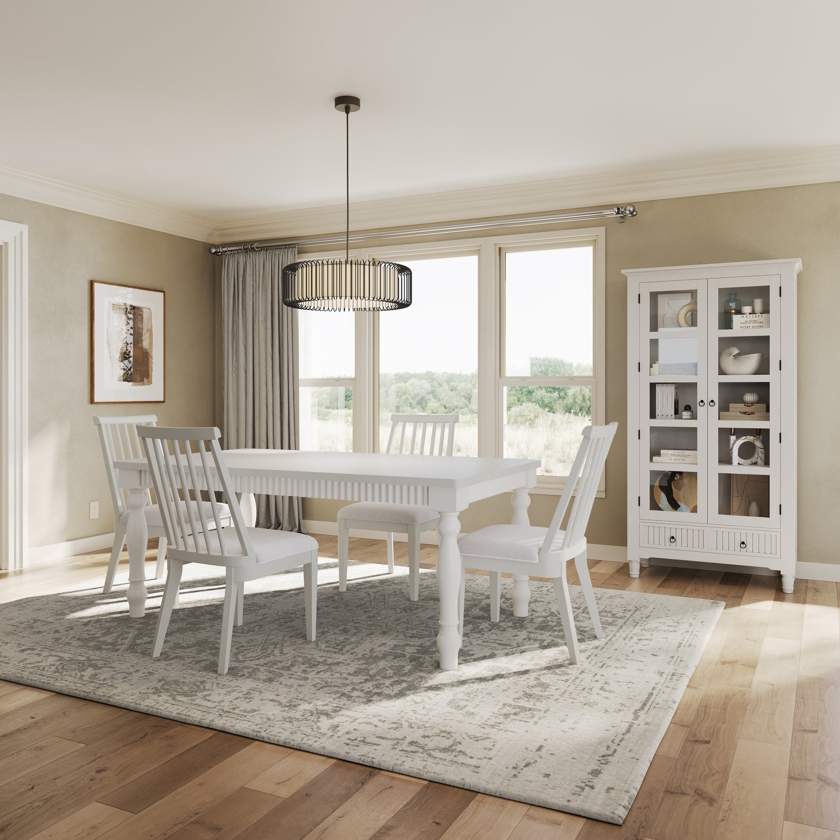 Westport White 72 Rect. Dining Table & 4 Dowel Back Chairs - Ornate Home