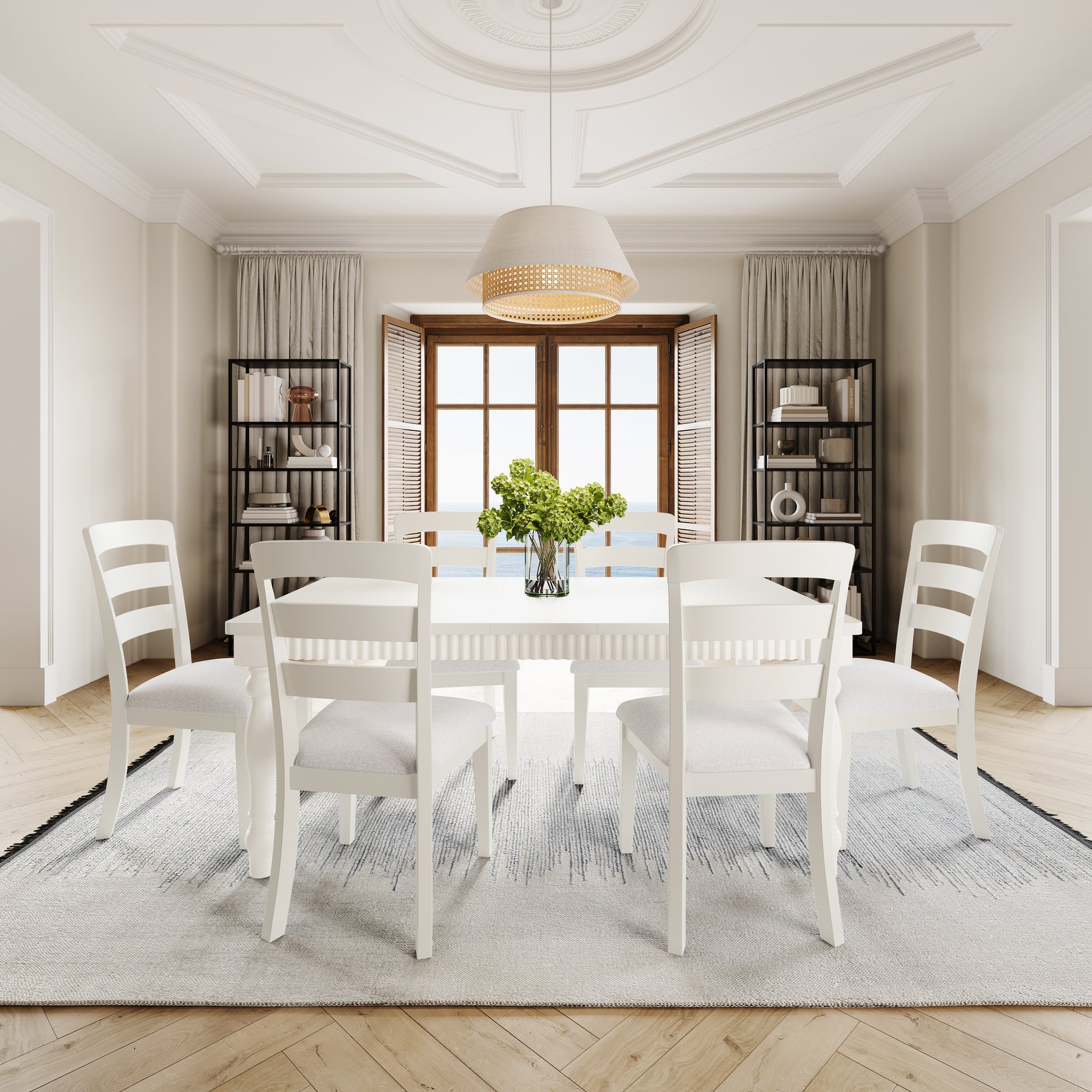 Westport White 72 Rect. Dining Table & 6 Ladderback Chairs - Ornate Home