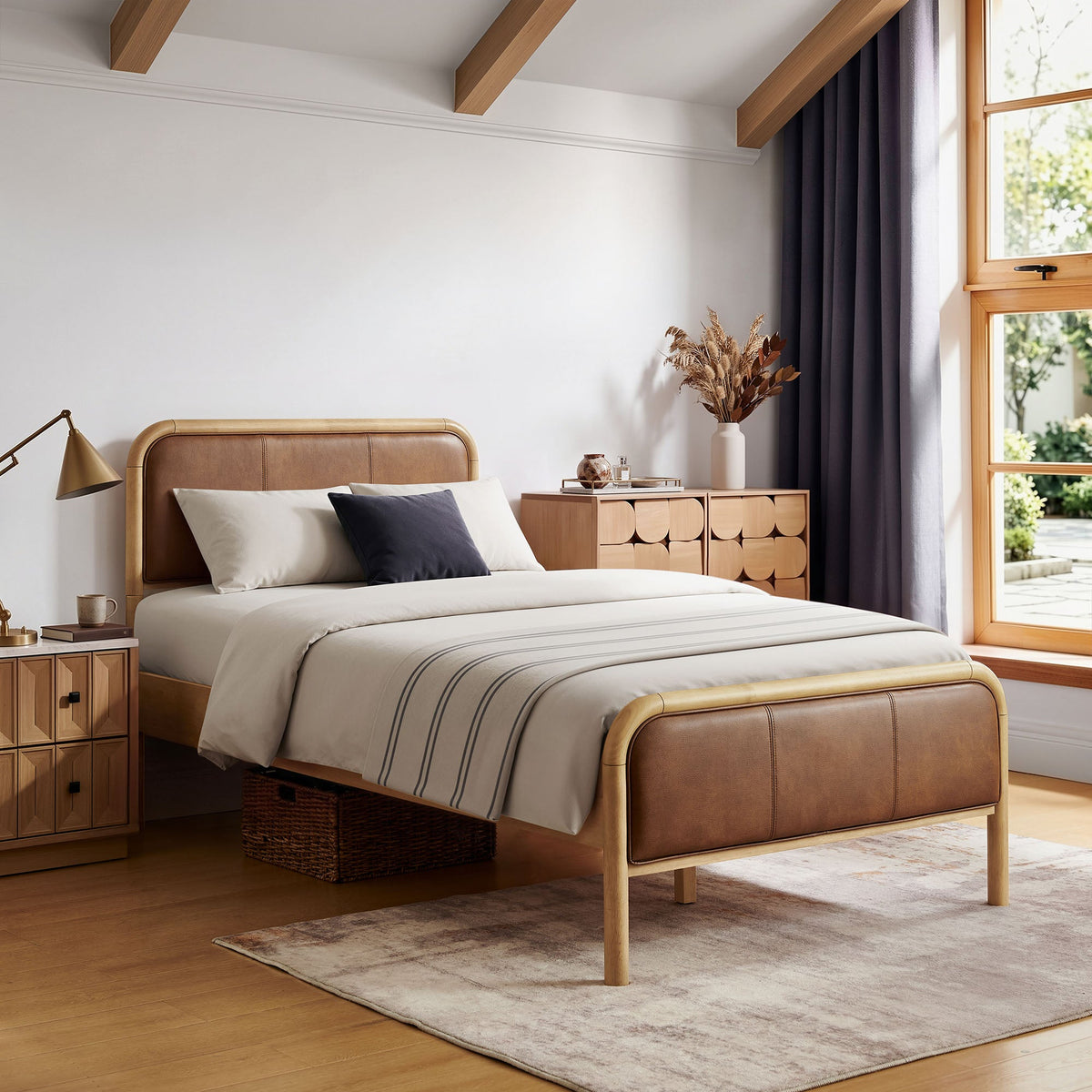 Wexford Light Oak Canyon Vegan Leather Platform Bed