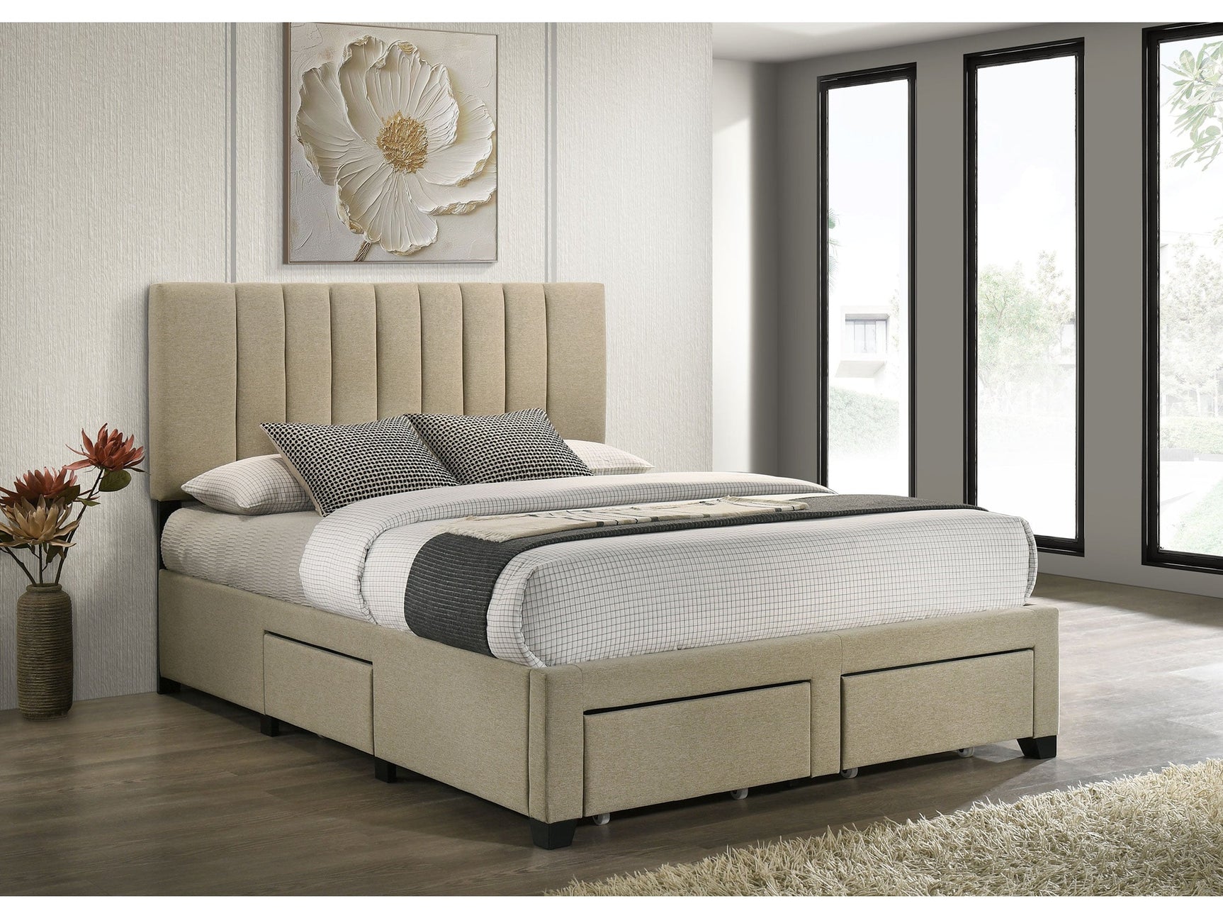 Wheatland Light Brown 4-drawer Upholstered Eastern King Storage Bed - Ornate Home