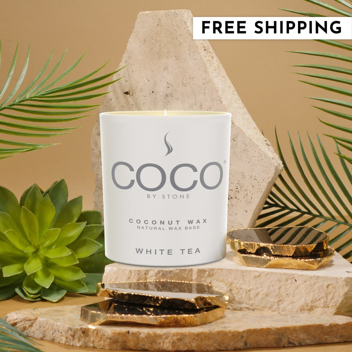 White Tea Natural Coconut Apricot Wax Candle - Ornate Home