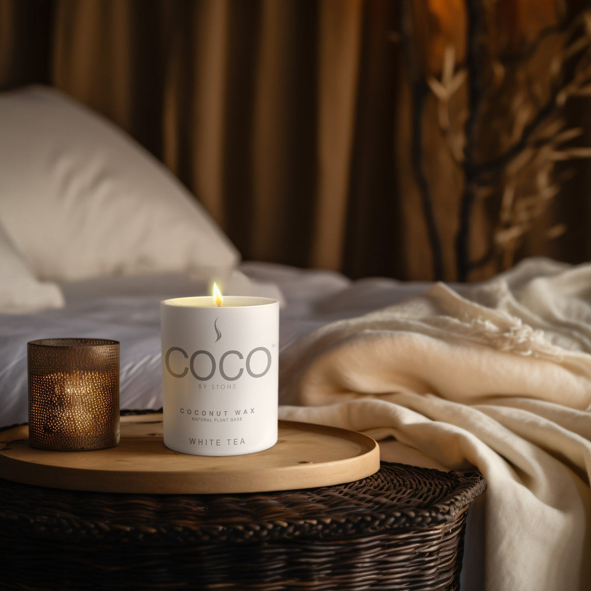 White Tea Natural Coconut Apricot Wax Candle - Ornate Home