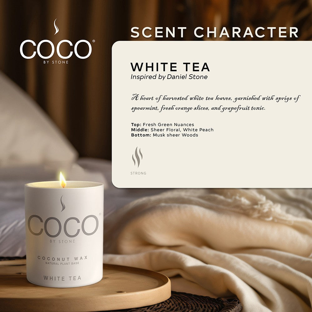 White Tea Natural Coconut Apricot Wax Candle - Ornate Home