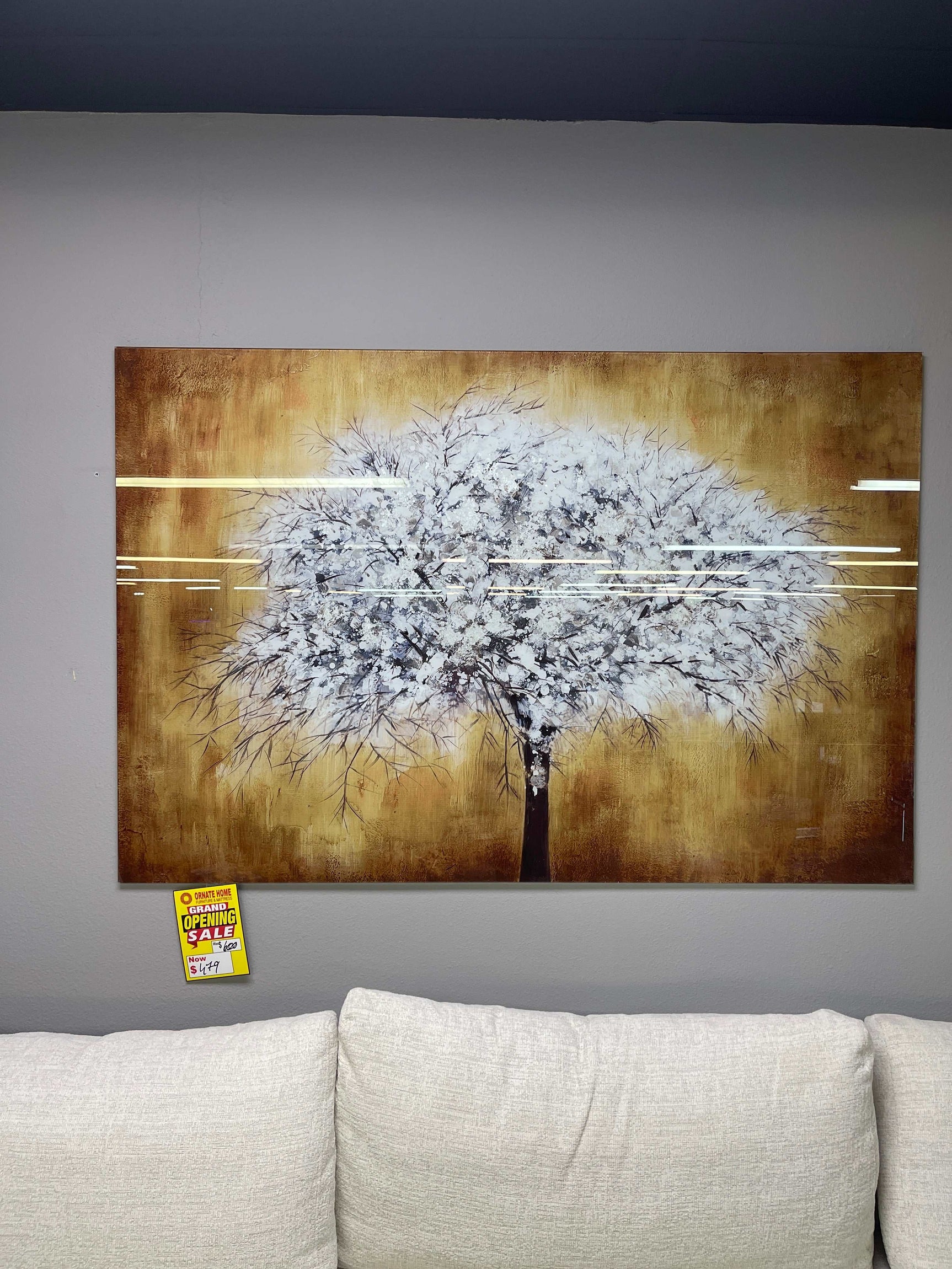 White Tree Tempered Glass w / Foil Wall Art - Ornate Home