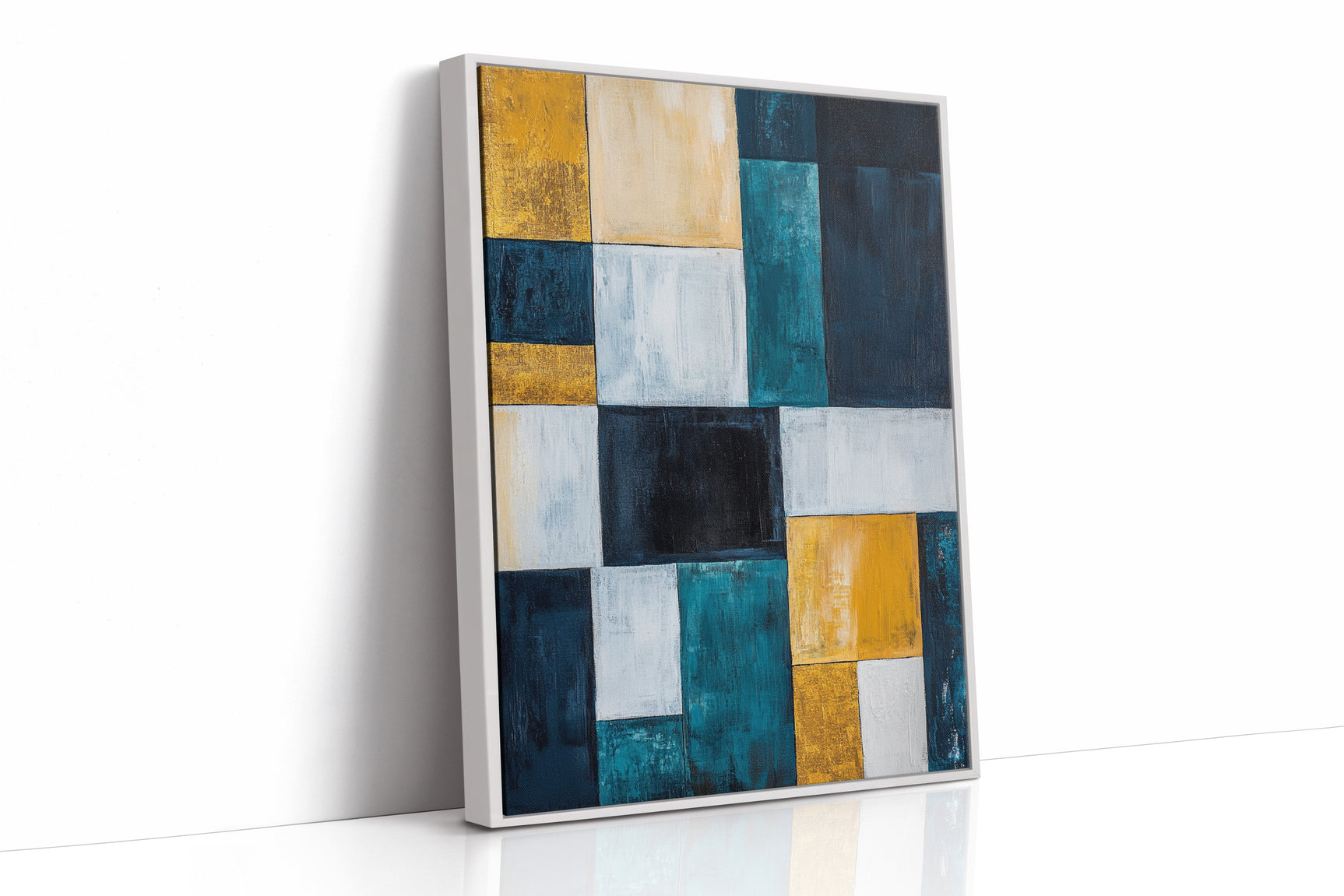 Modern Yellow and Blue Abstract Geometric Canvas