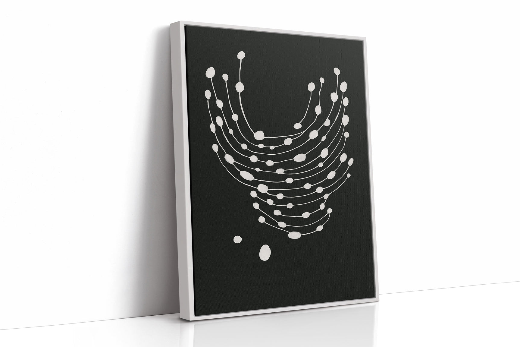 Minimalist Abstract White Dots on Black Canvas