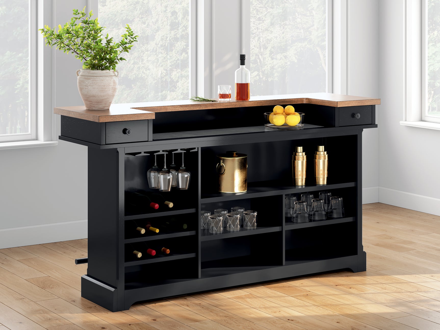 Wildenauer Brown/Black Bar Table and 2 Barstools - Ornate Home