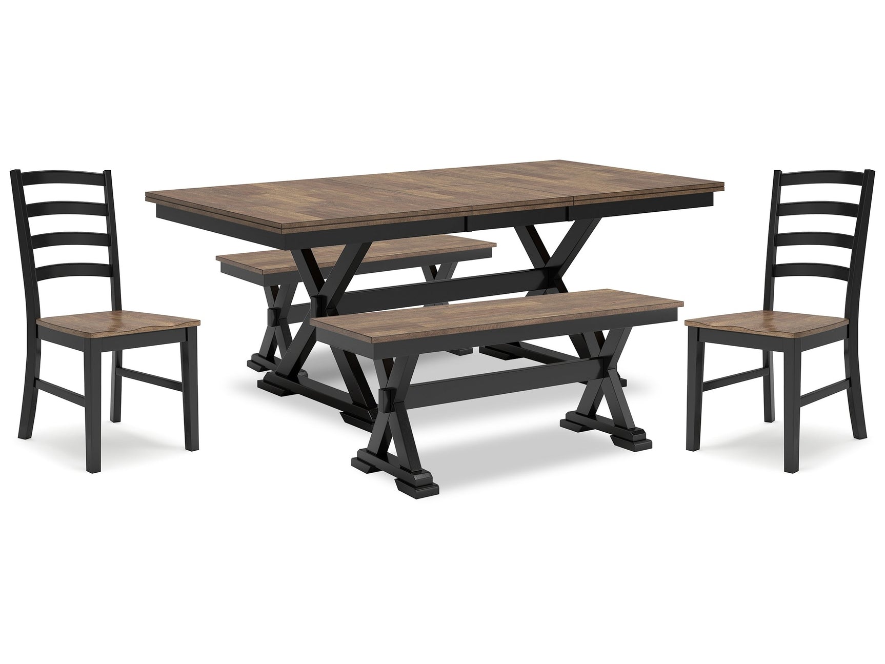 Wildenauer Brown/Black Dining Table, 2 Chairs and 2 Benches - Ornate Home