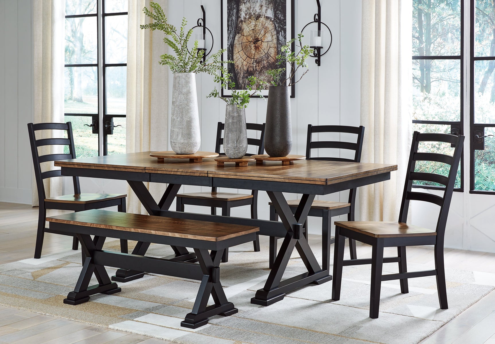 Wildenauer Brown/Black Dining Table w/4 Chairs & Bench (Online Special Price) - Ornate Home