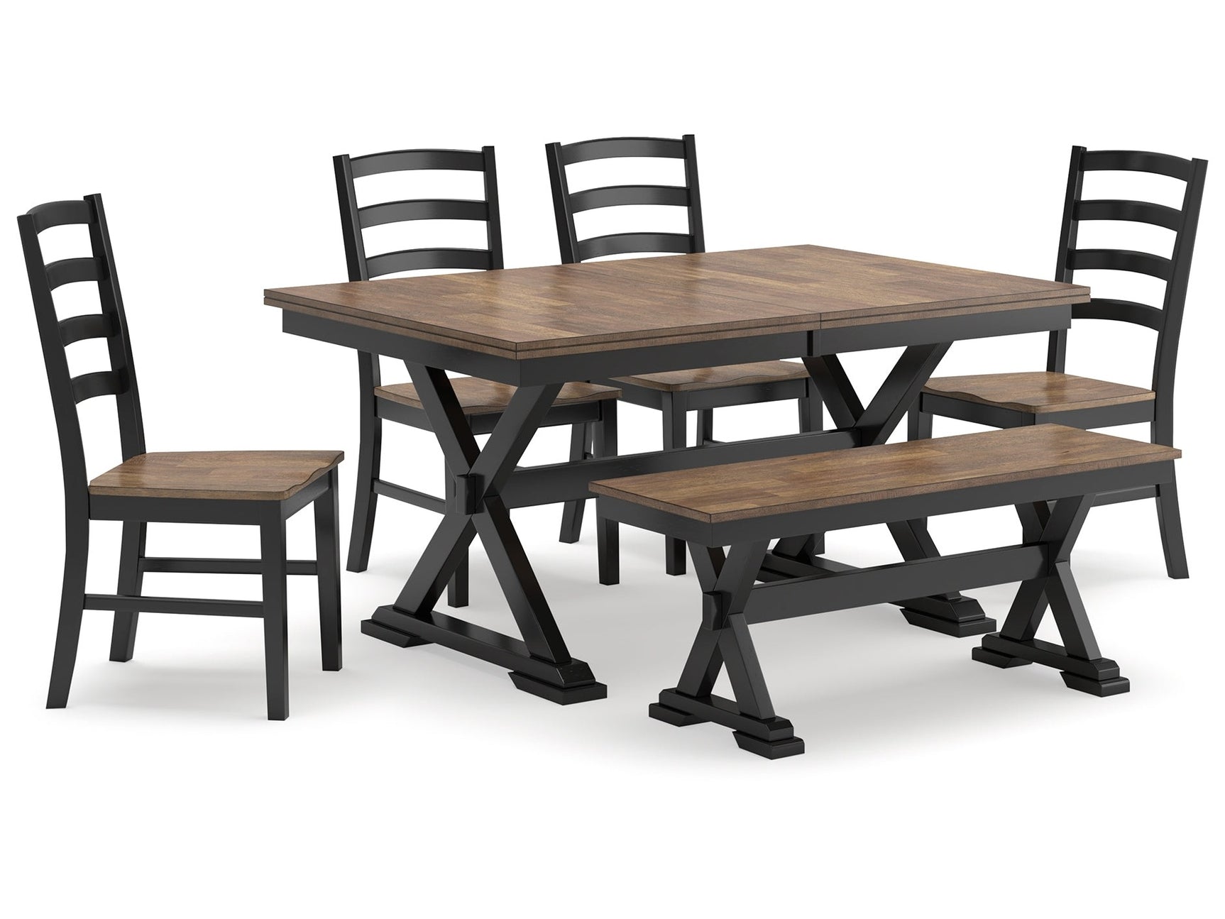 Wildenauer Brown/Black Dining Table w/4 Chairs & Bench - Ornate Home