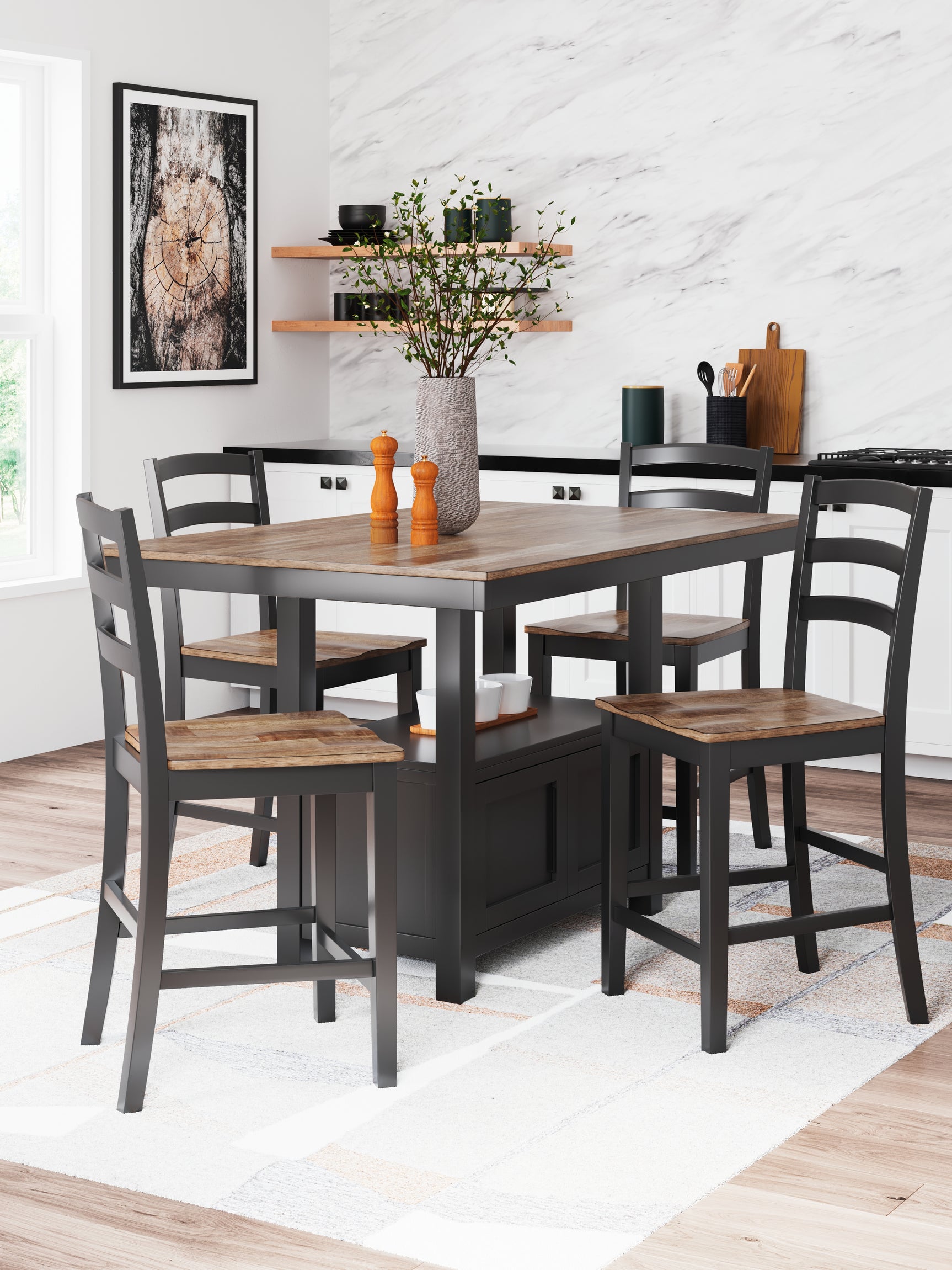 Wildenauer Brown/Black Dining Table w/4 Chairs - Ornate Home