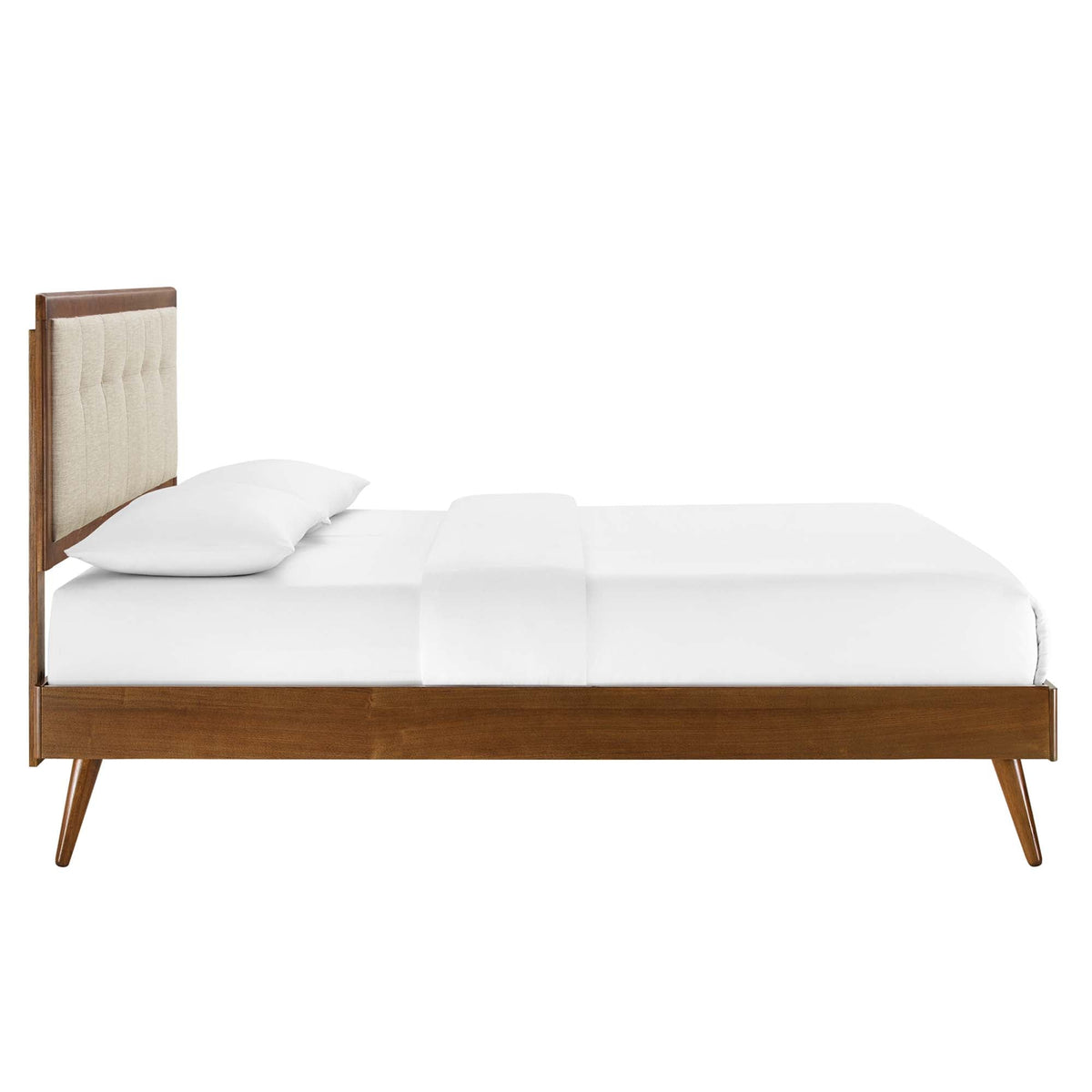 Willow Walnut/Beige Wood Queen Platform Bed With Splayed Legs - Ornate Home
