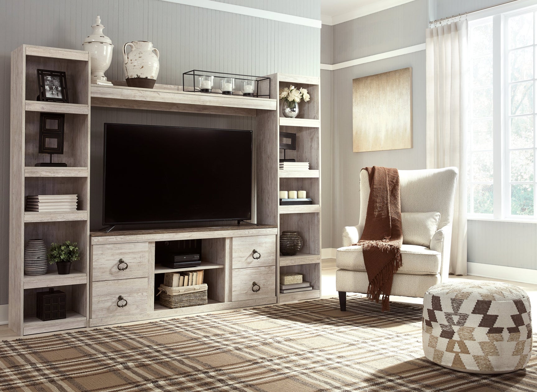 Willowton Whitewash 4-Piece Entertainment Center (Online Special Price) - Ornate Home