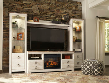 Willowton Whitewash 4-Piece Entertainment Center with Electric Fireplace (Online Special Price) - Ornate Home