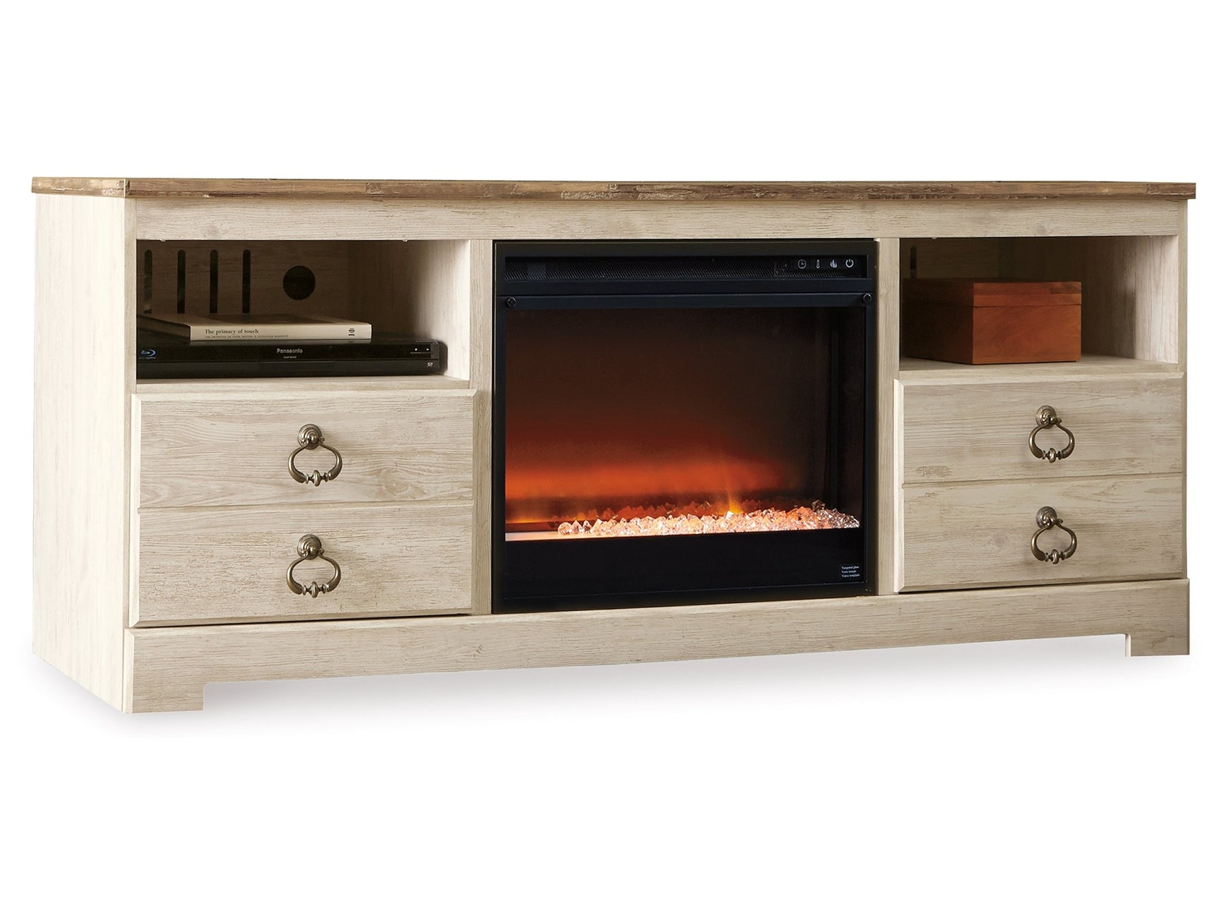 Willowton Whitewash 64" TV Stand with Electric Fireplace (Online Special Price) - Ornate Home