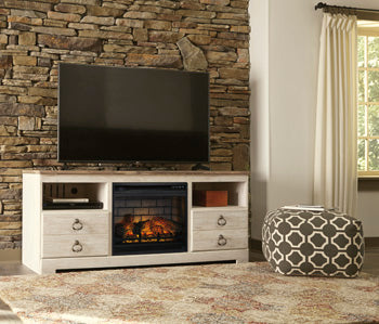 Willowton Whitewash 64" TV Stand with Electric Fireplace (Online Special Price) - Ornate Home