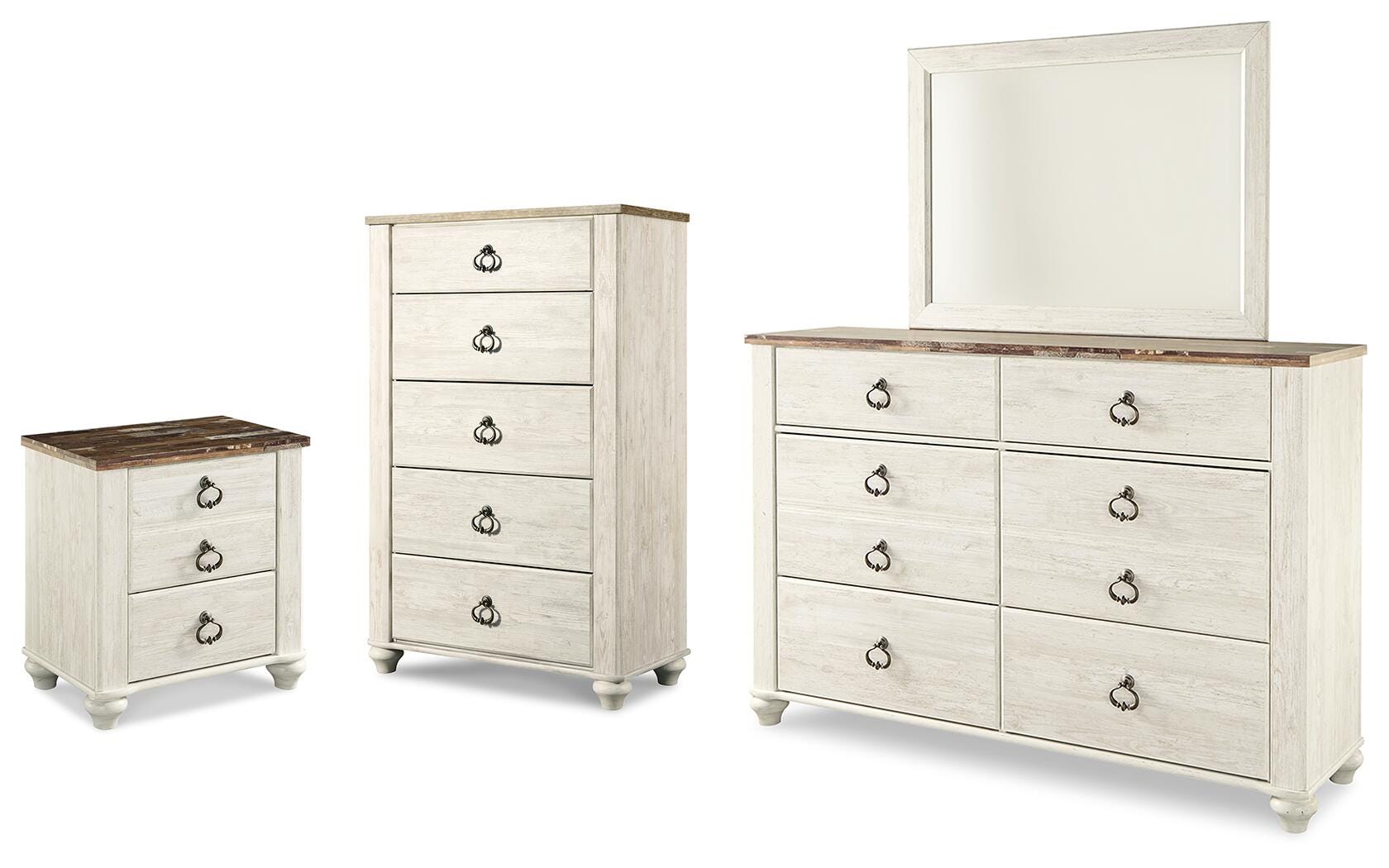 Willowton Whitewash Dresser, Mirror, Chest and Nightstand - Ornate Home