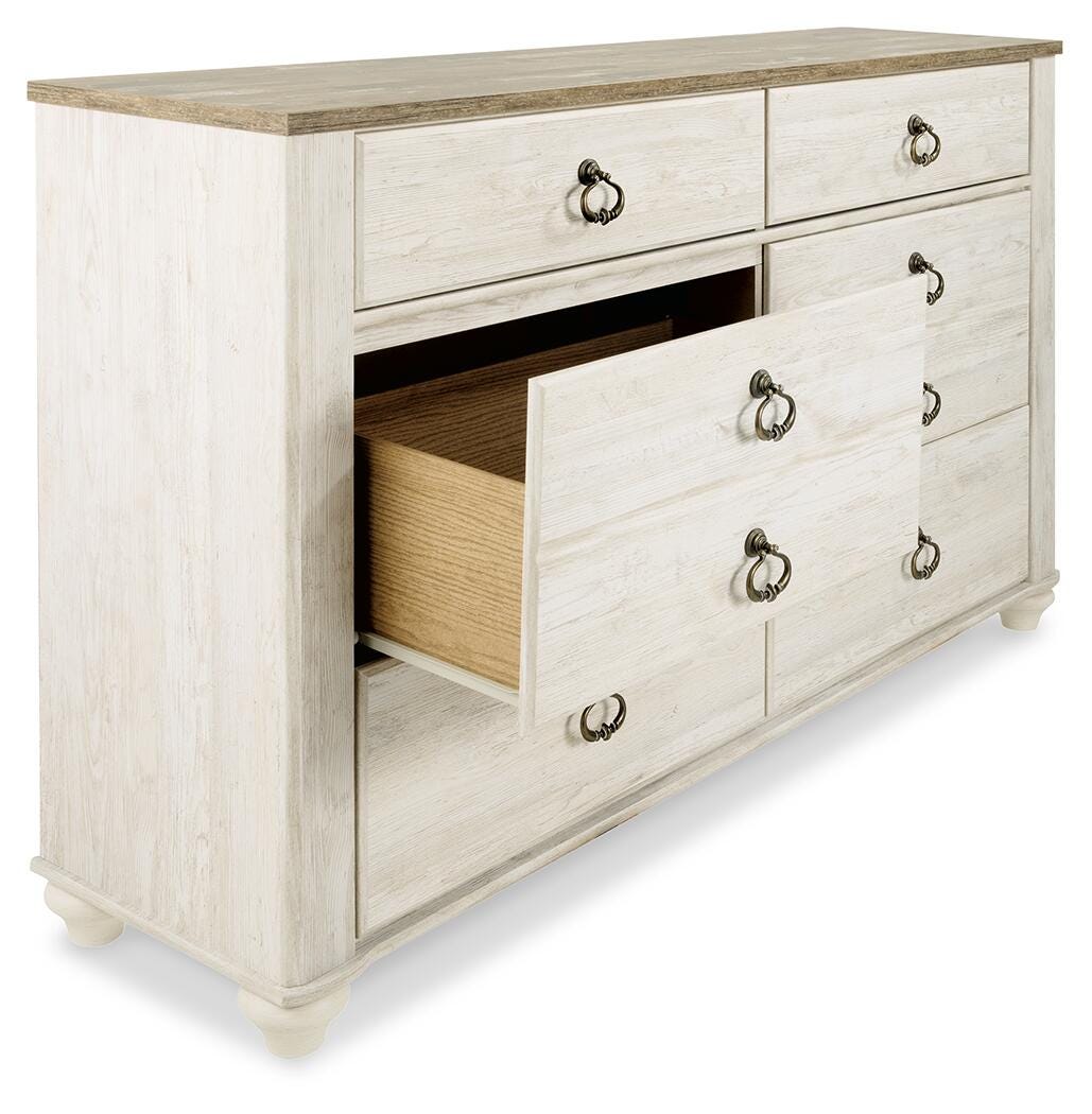 Willowton Whitewash Full Panel Bed, Dresser, Chest and Nightstand - Ornate Home