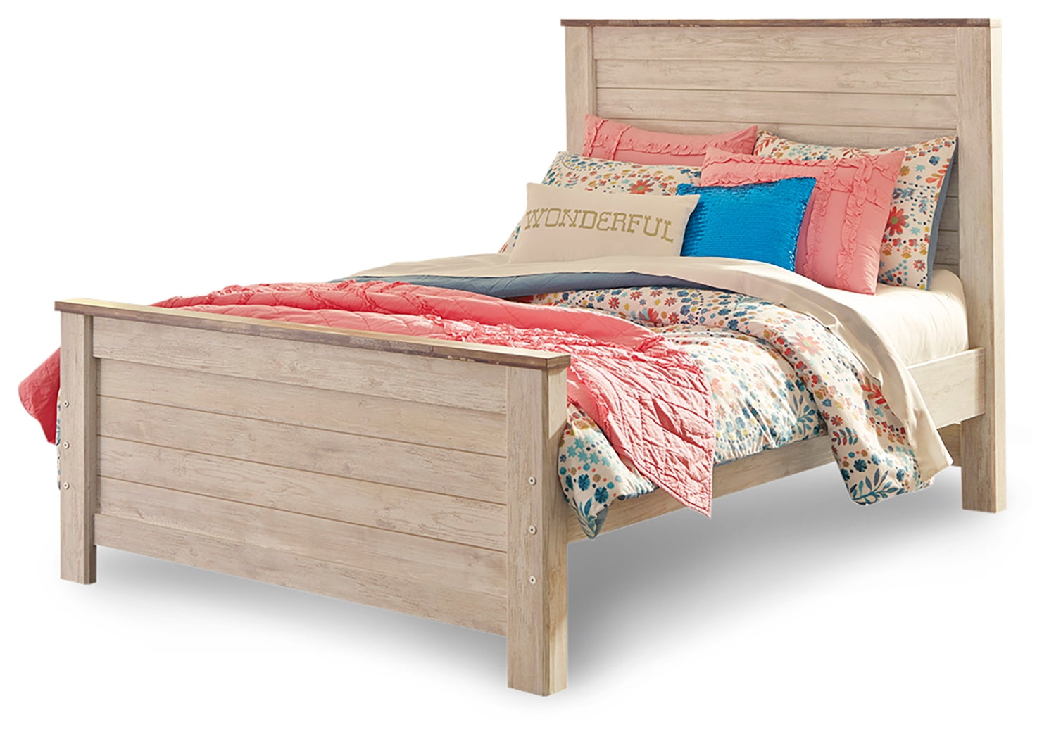 Willowton Whitewash Full Panel Bedroom Set with Nightstand (Online Special Price) - Ornate Home