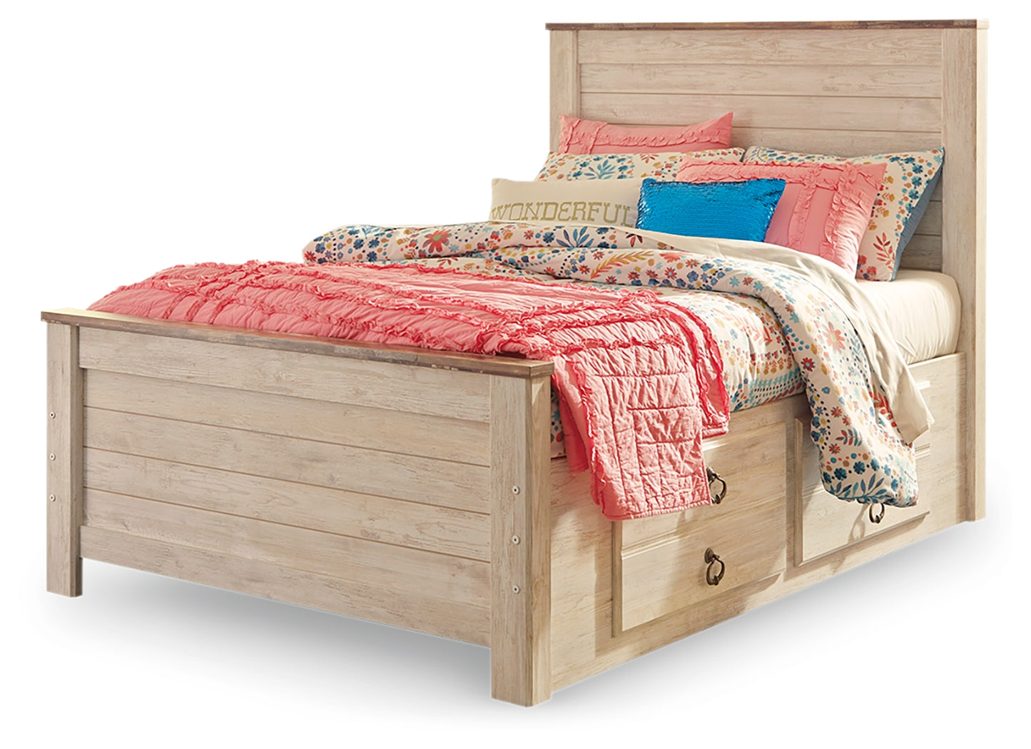 Willowton Whitewash Full Panel Bedroom Set with Storage and Nightstand (Online Special Price) - Ornate Home