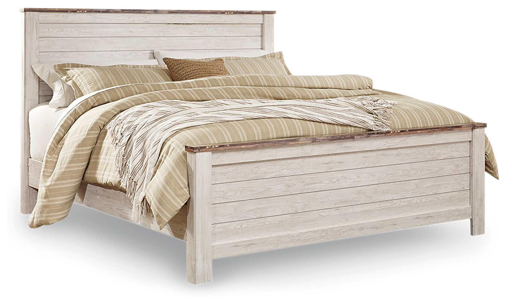 Willowton Whitewash King Panel Bed, Dresser, Mirror, Chest and Nightstand - Ornate Home