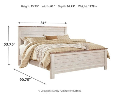 Willowton Whitewash King Panel Bedroom Set with Dresser, Mirror, Chest and 2 Nightstands (Online Special Price) - Ornate Home