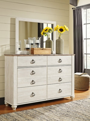 Willowton Whitewash King Panel Bedroom Set with Dresser, Mirror, Chest and 2 Nightstands - Ornate Home
