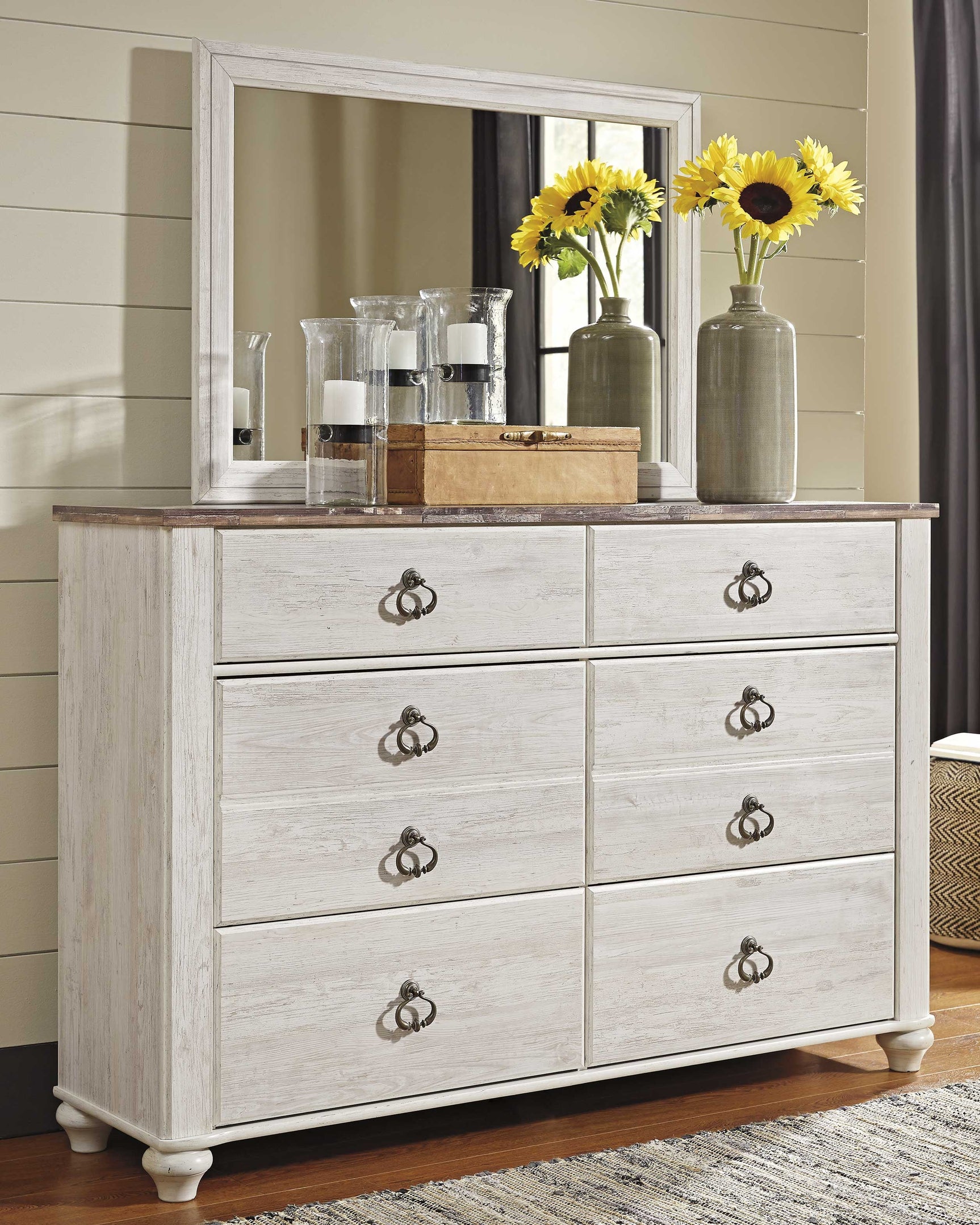 Willowton Whitewash King Sleigh Bedroom Set with Dresser, Mirror and Chest (Online Special Price) - Ornate Home