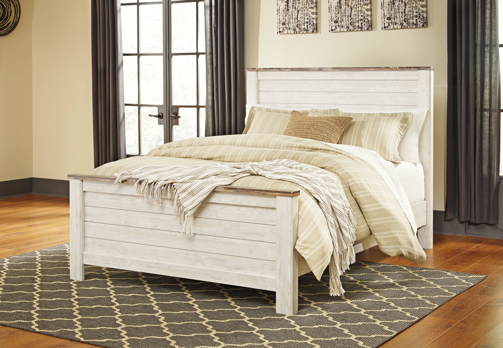 Willowton Whitewash Queen Panel Bed - Ornate Home