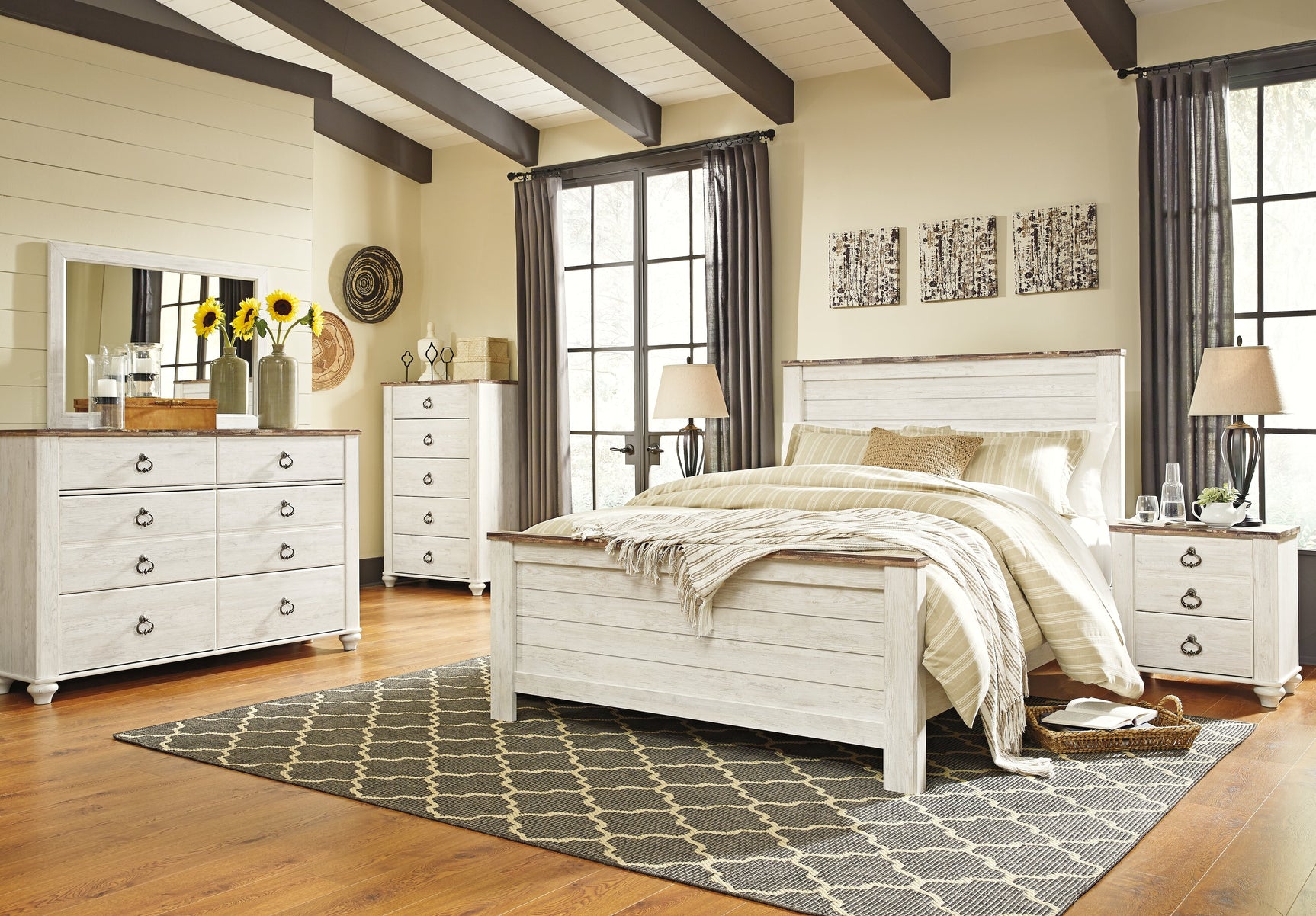 Willowton Whitewash Queen Panel Bed - Ornate Home