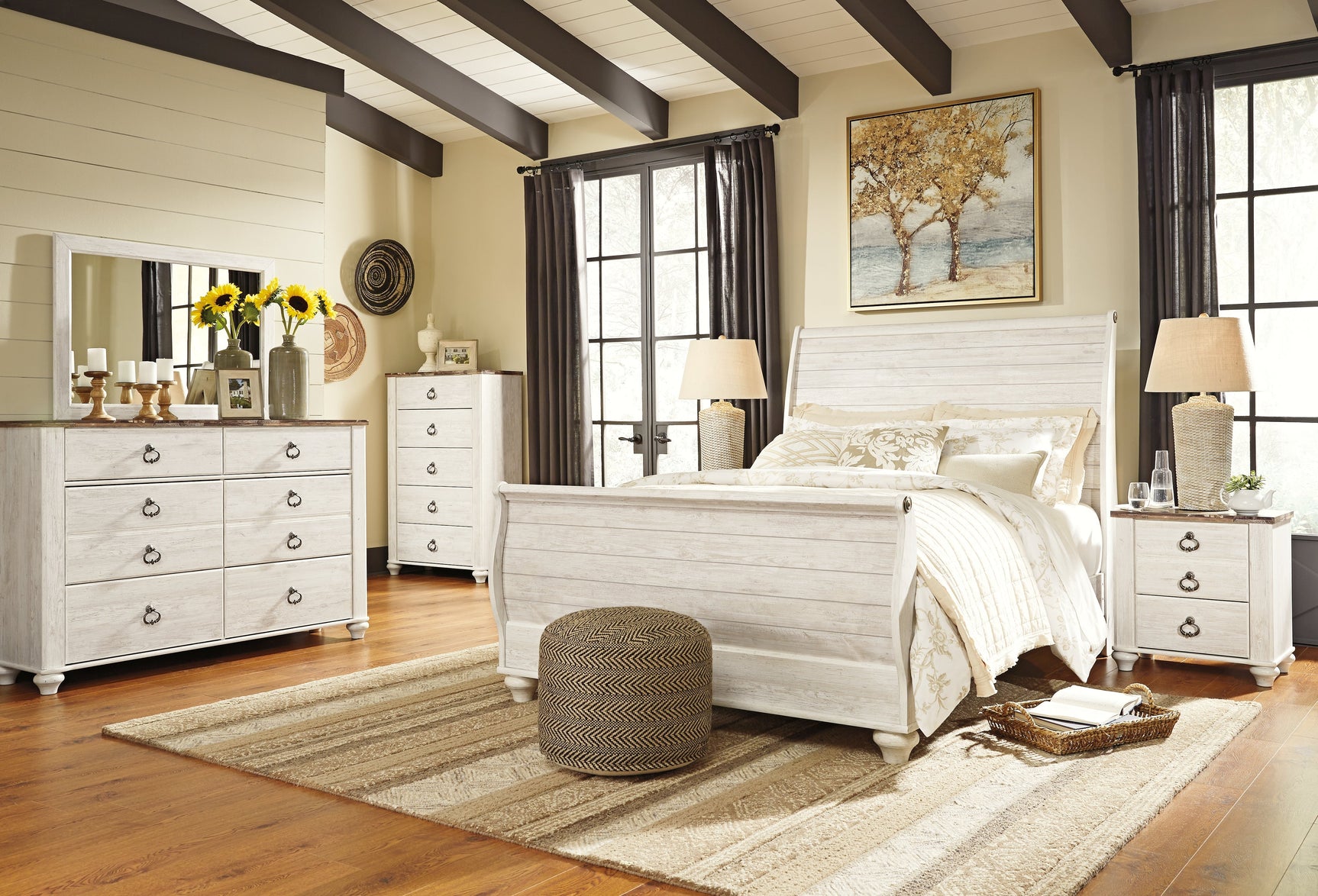 Willowton Whitewash Queen Sleigh Bed (Online Special Price) - Ornate Home