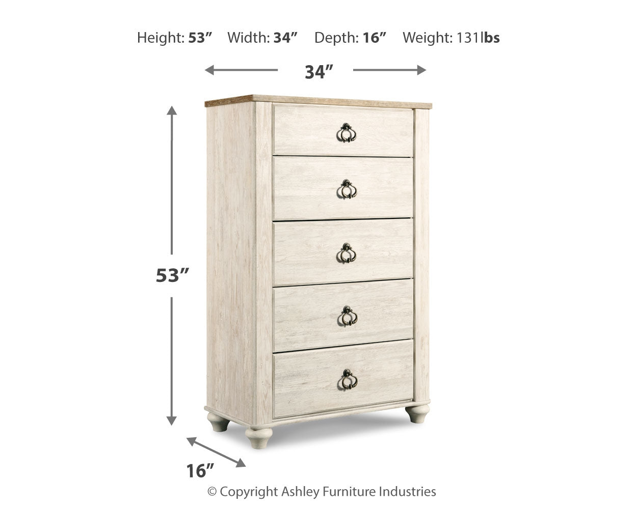 Willowton Whitewash Queen Sleigh Bedroom Set with 2 Dressers, Mirror, Chest and 2 Nightstands (Online Special Price) - Ornate Home