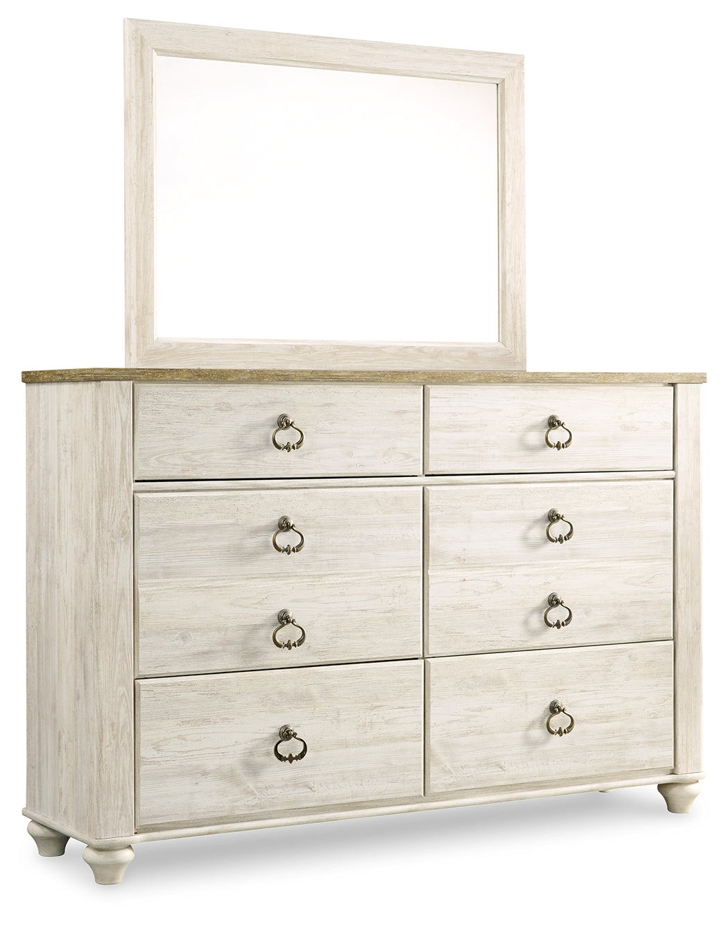 Willowton Whitewash Queen Sleigh Bedroom Set with Mirrored Dresser and Nightstand (Online Special Price) - Ornate Home