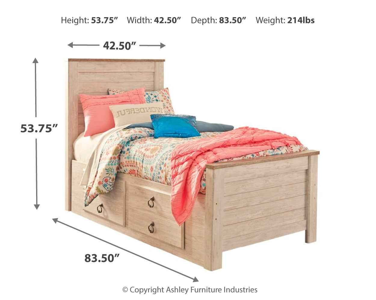 Willowton Whitewash Twin Bedroom Set with Storage, Dresser, Mirror, Chest and Nightstand (Online Special Price) - Ornate Home