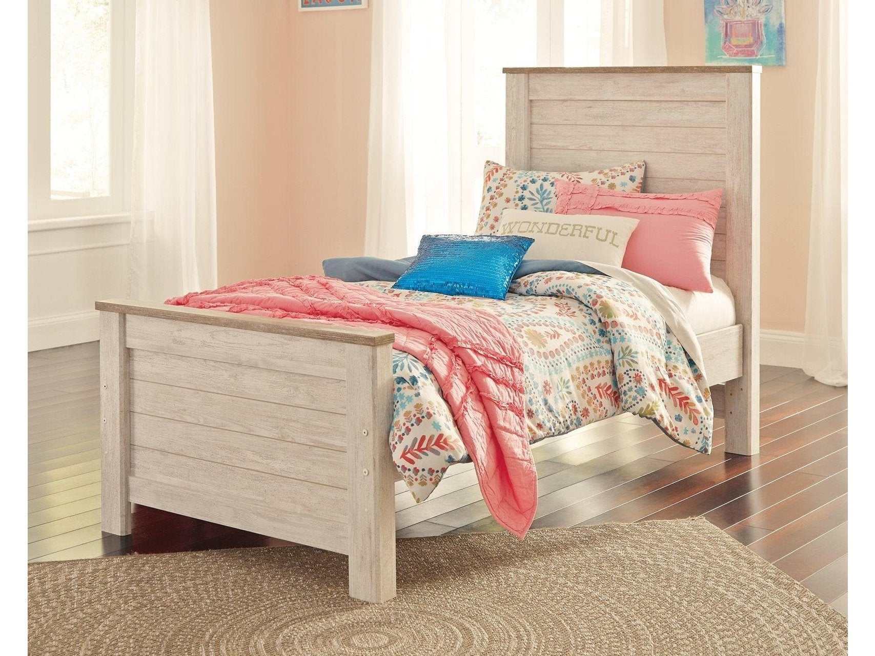 Willowton Whitewash Twin Panel Bed (Online Special Price) - Ornate Home