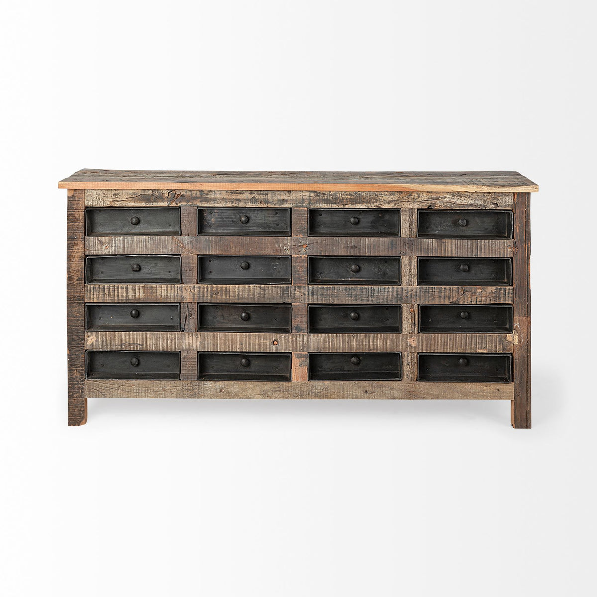 Wilton Brown Reclaimed Wood and Metal 16 Drawer Sideboard