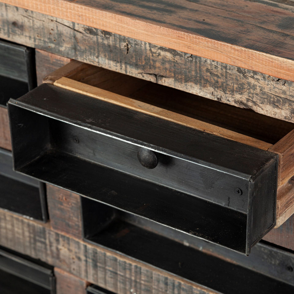 Wilton Brown Reclaimed Wood and Metal 16 Drawer Sideboard