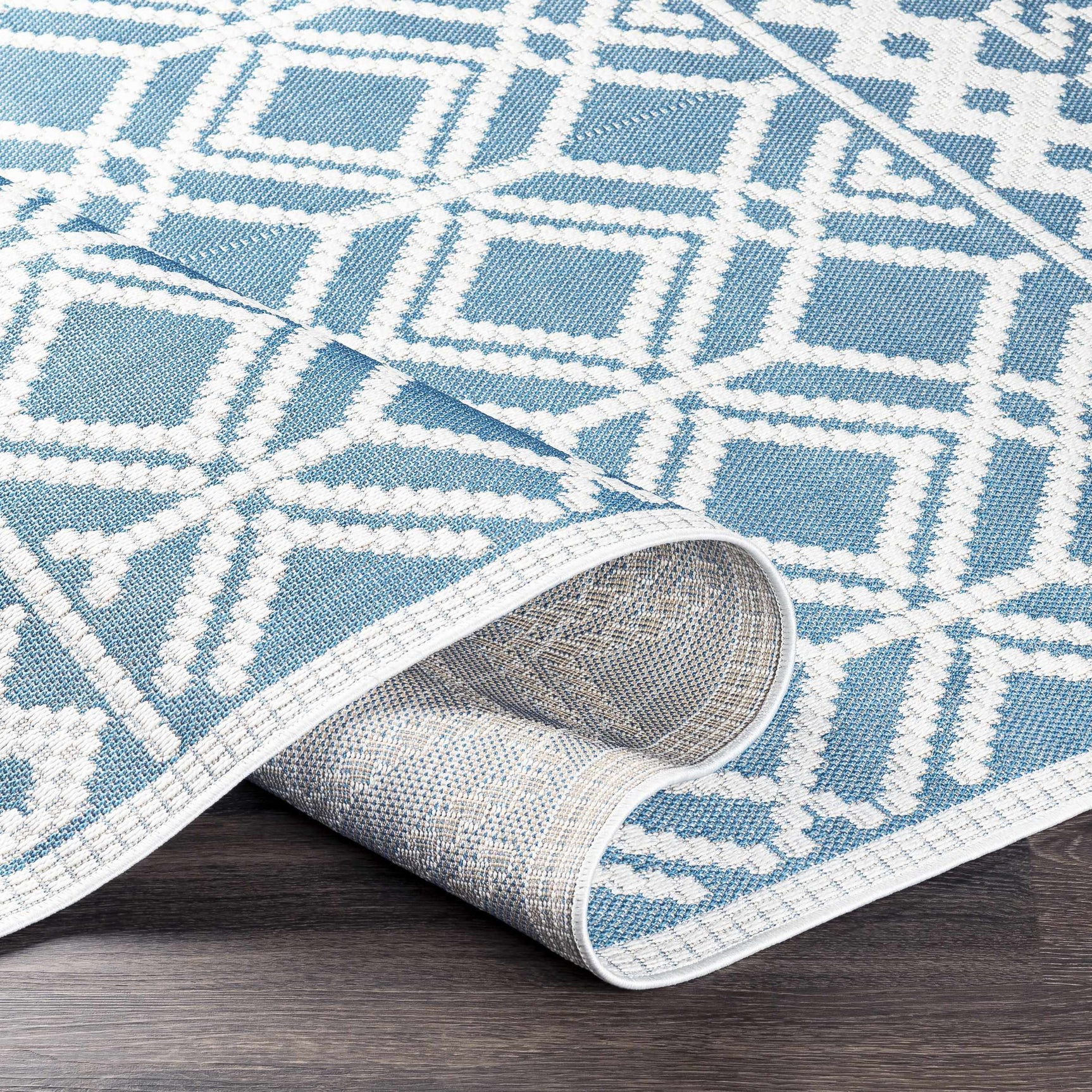 Wingina 8x10 Ice Blue Trellis Outdoor Rug - Clearance - Ornate Home
