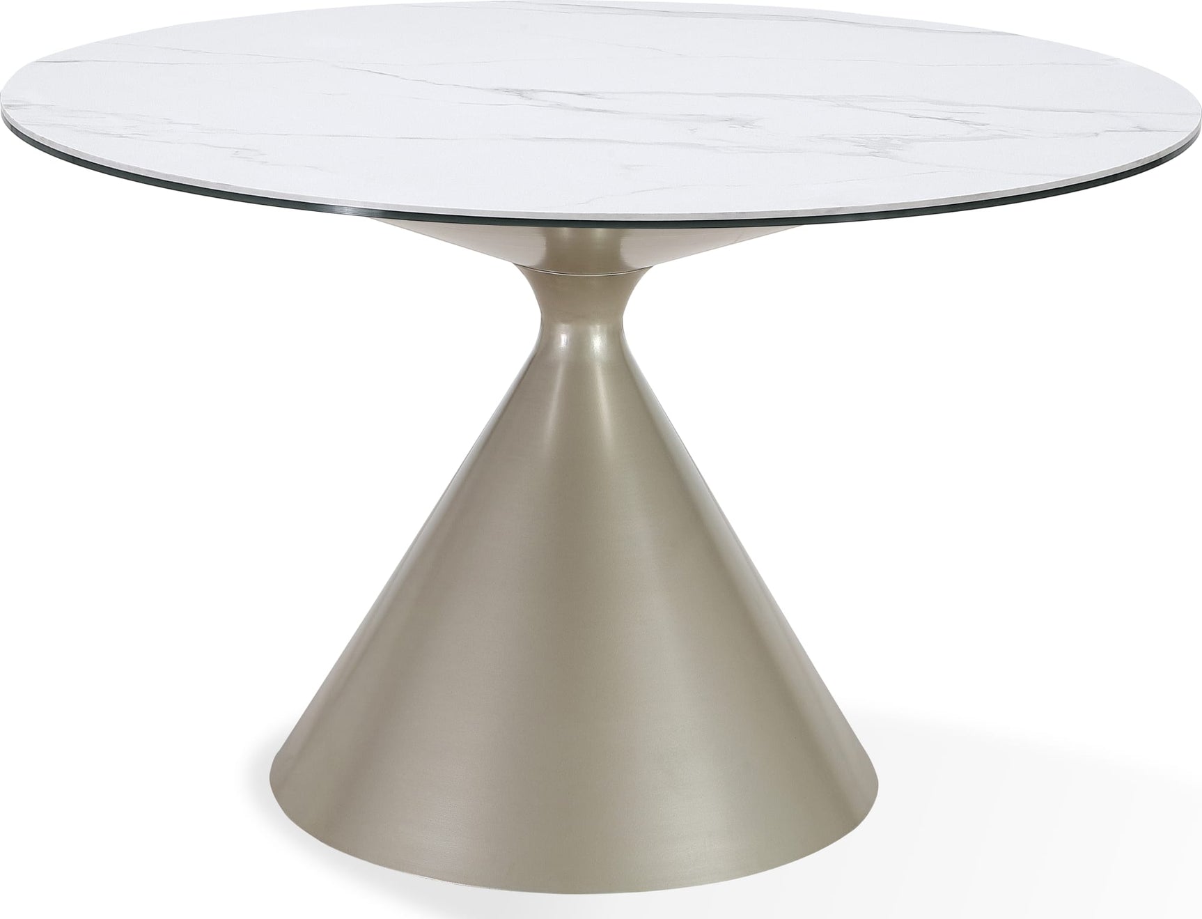 Winston Oat Milk/Champagne Stone Top Metal Base Round Dining Table - Ornate Home