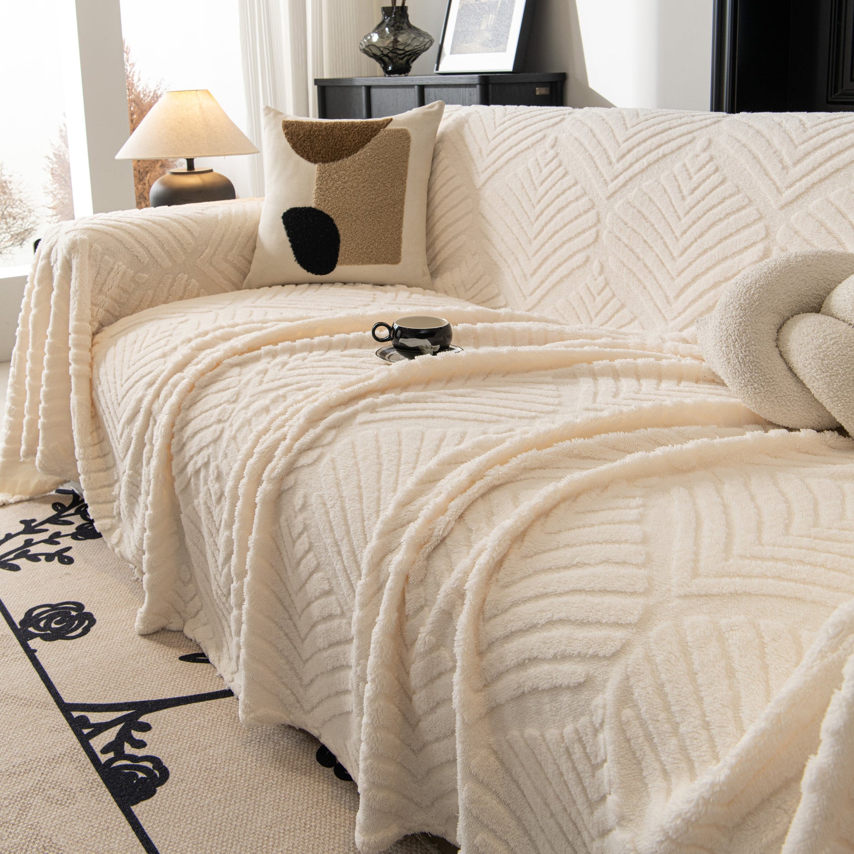Winter Soft Plush Fleece Sofa Blanket Leaves Jacquard Couch Covers for Couches - Ornate Home