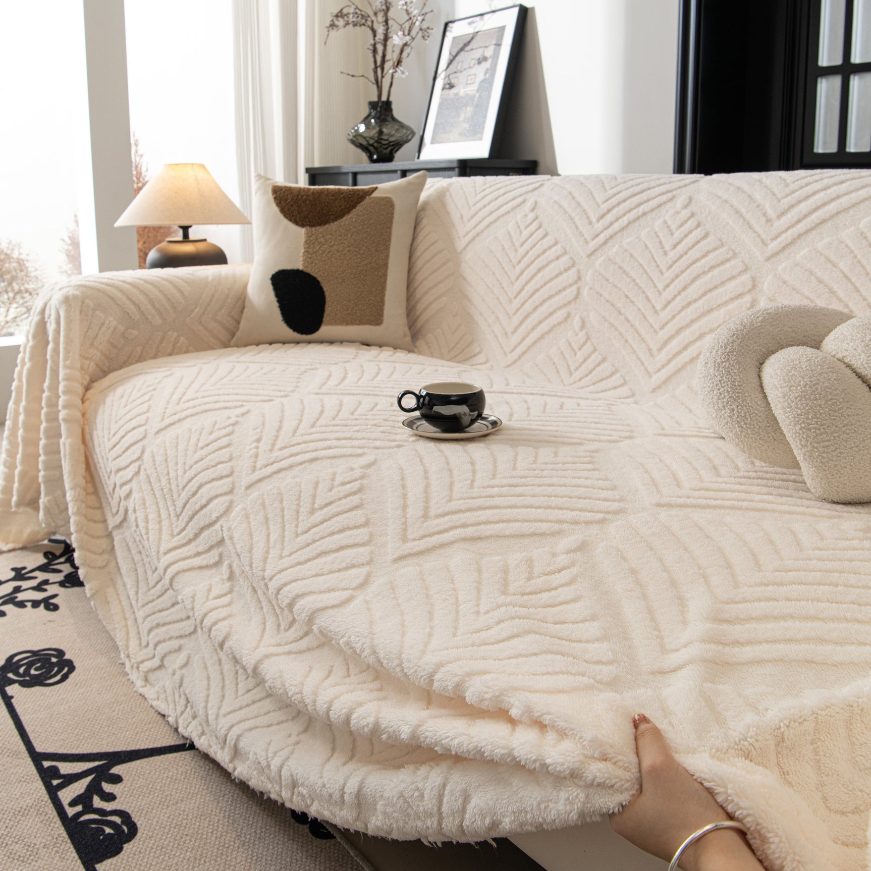 Winter Soft Plush Fleece Sofa Blanket Leaves Jacquard Couch Covers for Couches - Ornate Home