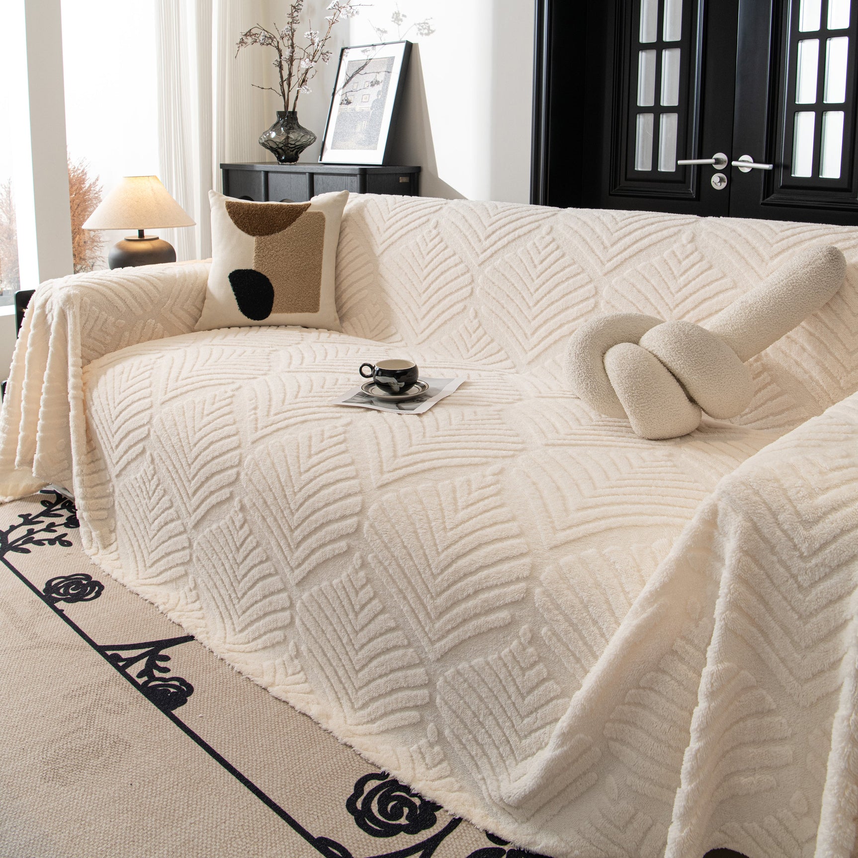Winter Soft Plush Fleece Sofa Blanket Leaves Jacquard Couch Covers for Couches - Ornate Home