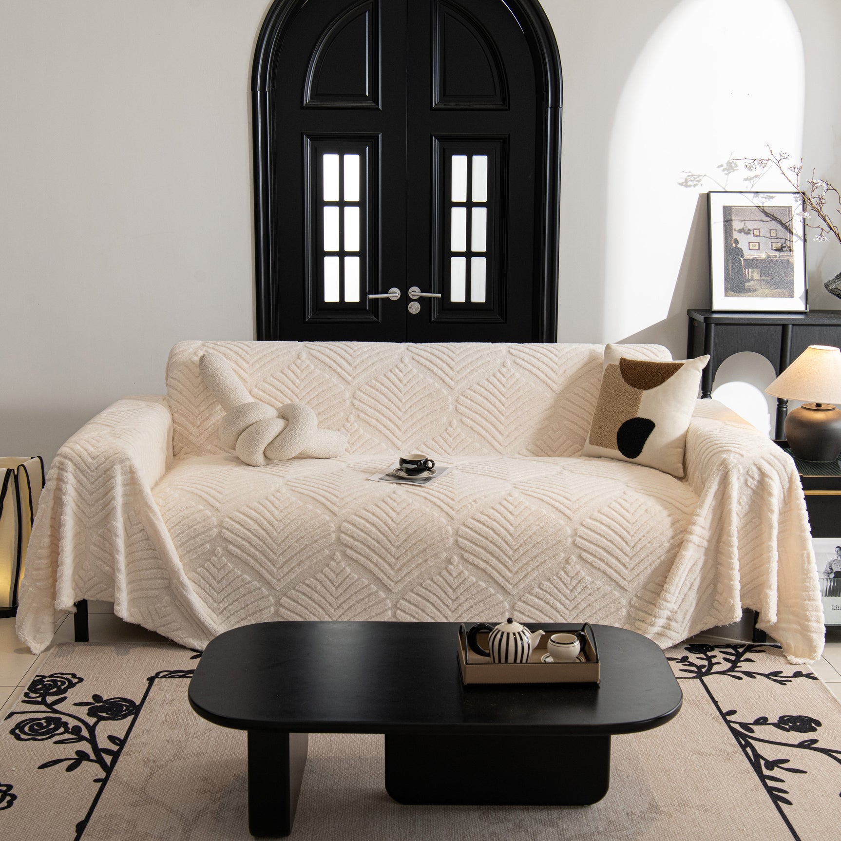 Winter Soft Plush Fleece Sofa Blanket Leaves Jacquard Couch Covers for Couches - Ornate Home