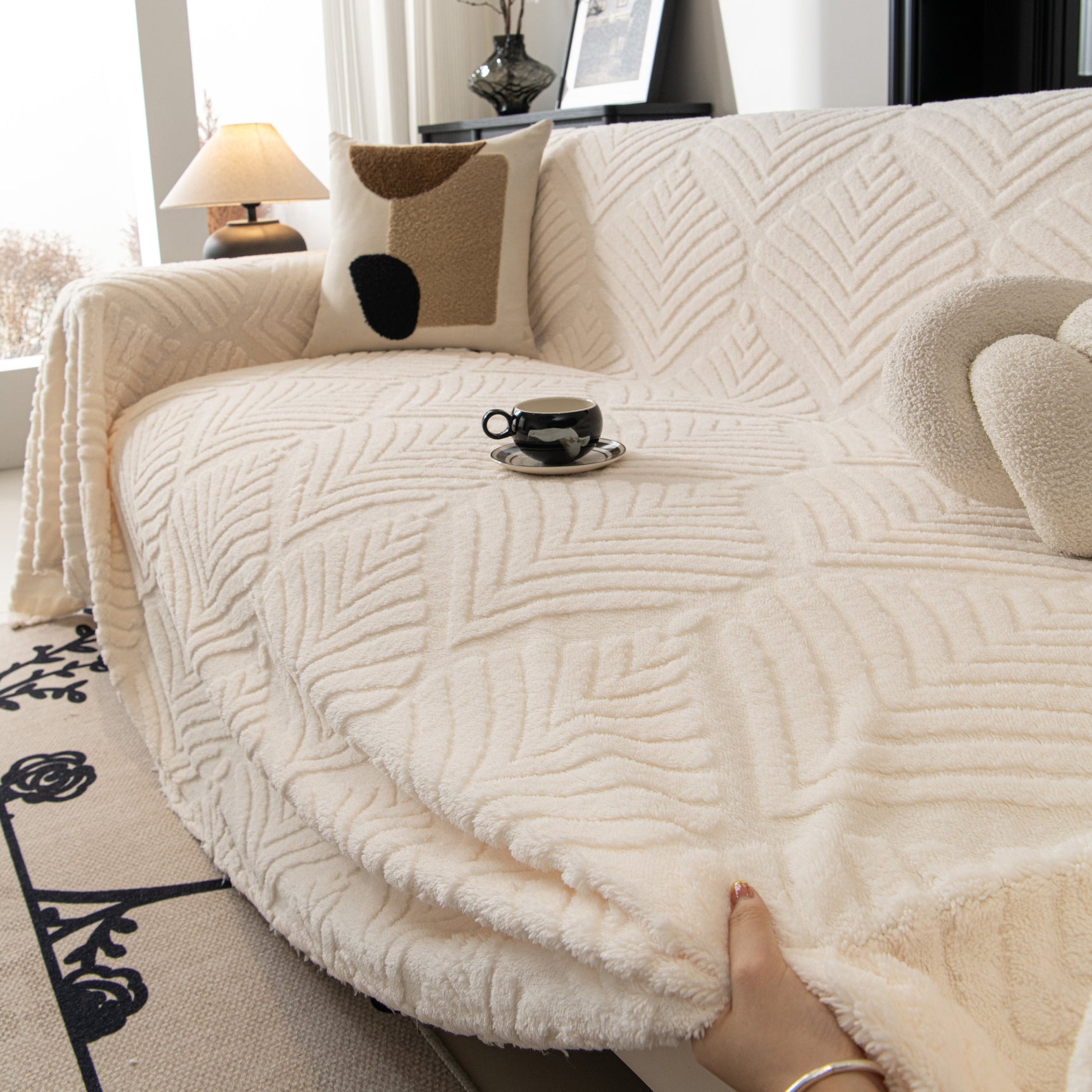 Winter Soft Plush Fleece Sofa Blanket Leaves Jacquard Couch Covers for Couches - Ornate Home