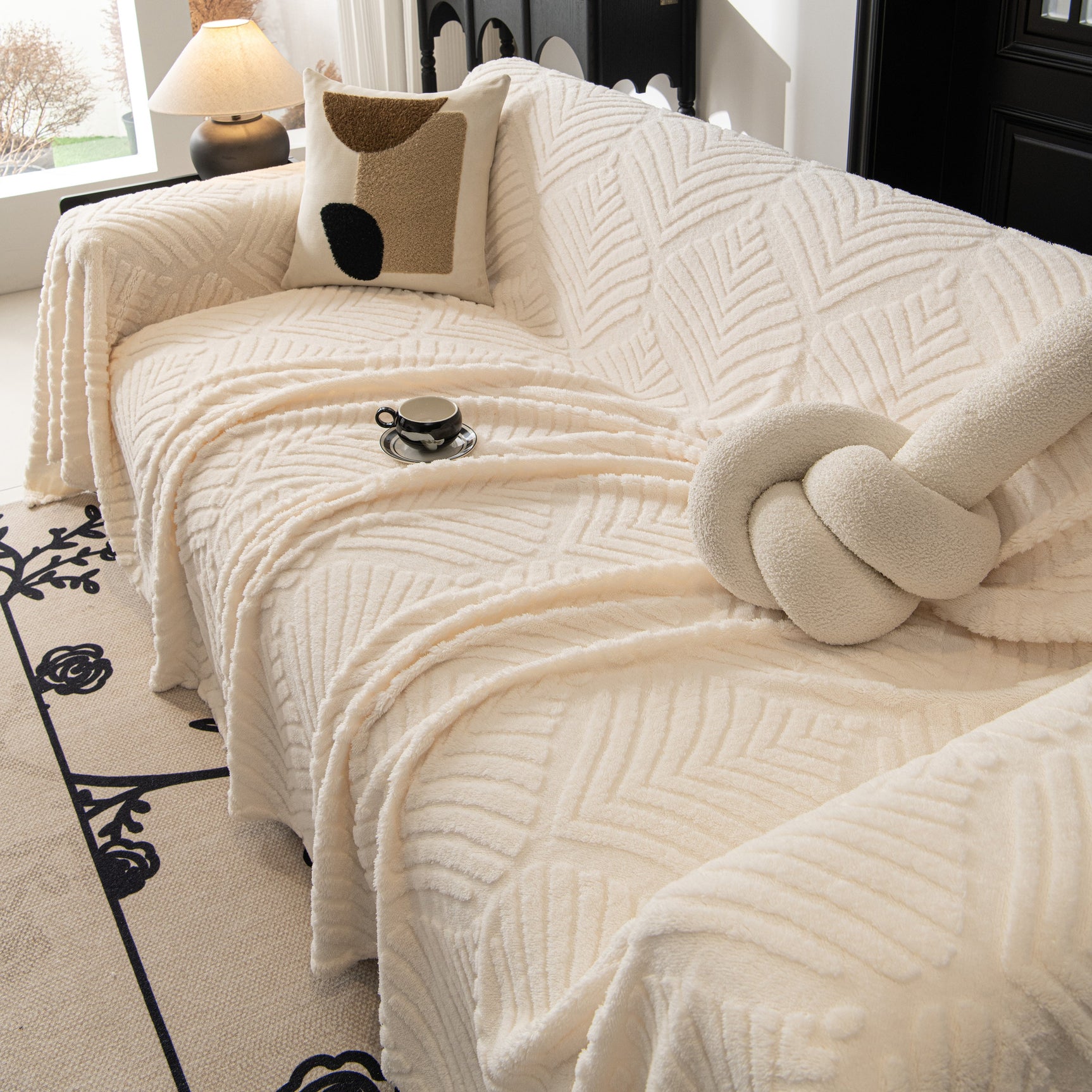 Winter Soft Plush Fleece Sofa Blanket Leaves Jacquard Couch Covers for Couches - Ornate Home