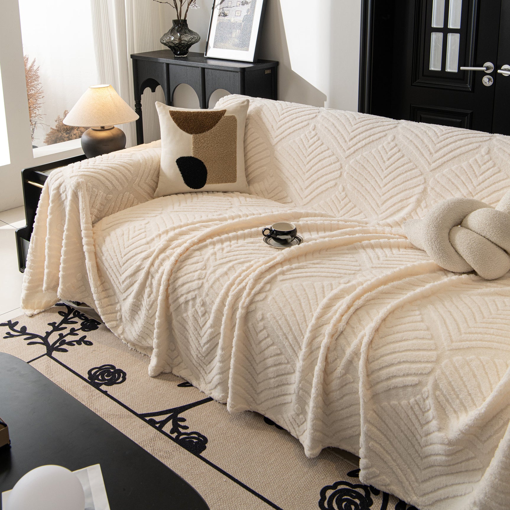 Winter Soft Plush Fleece Sofa Blanket Leaves Jacquard Couch Covers for Couches - Ornate Home