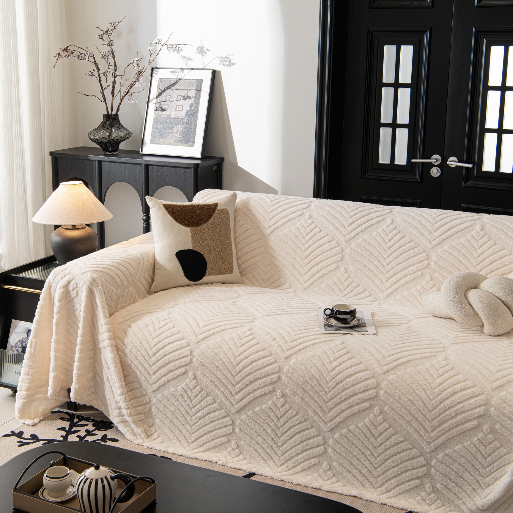 Winter Soft Plush Fleece Sofa Blanket Leaves Jacquard Couch Covers for Couches - Ornate Home