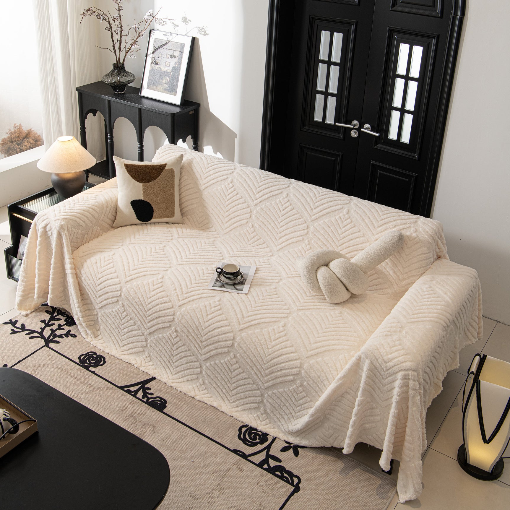 Winter Soft Plush Fleece Sofa Blanket Leaves Jacquard Couch Covers for Couches - Ornate Home