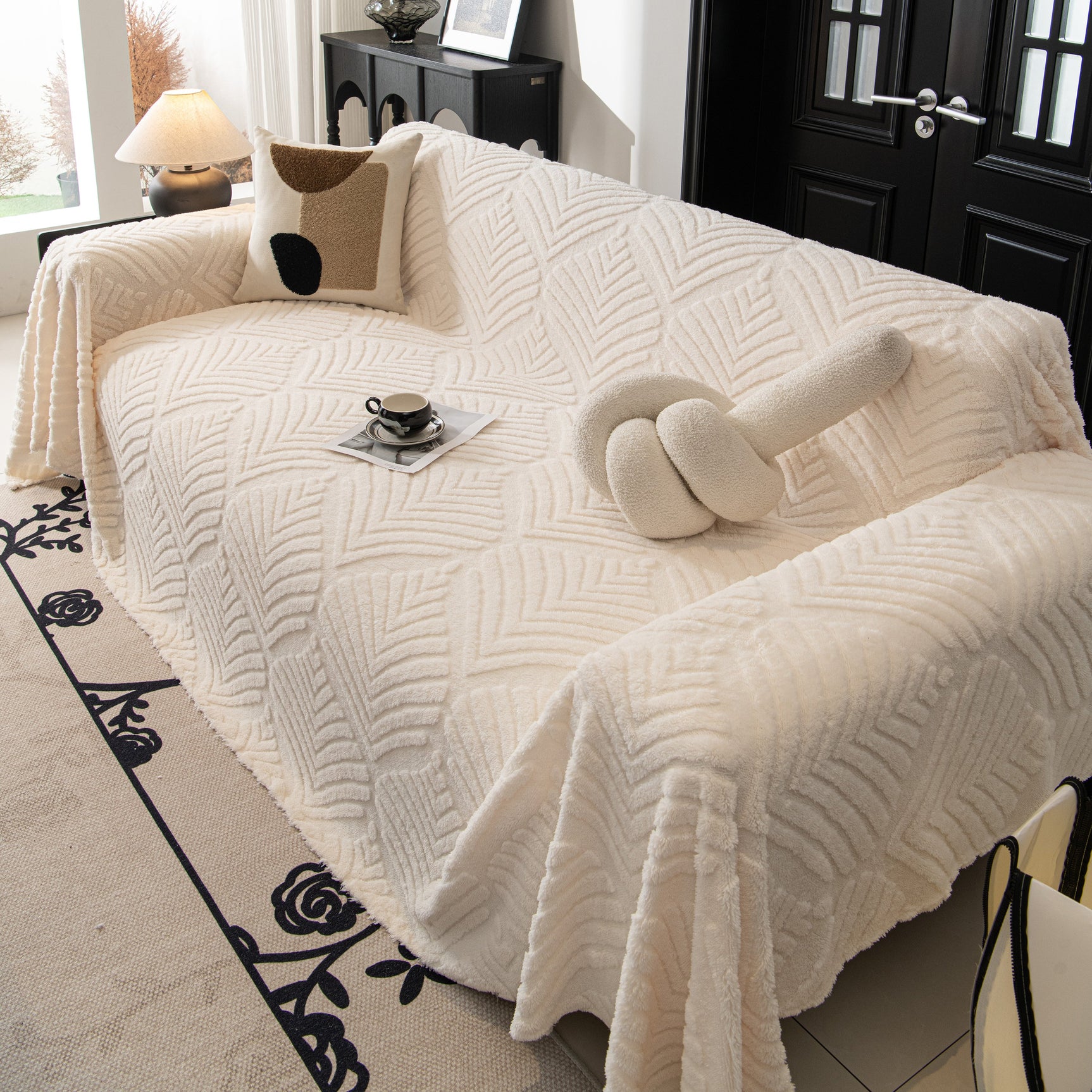 Winter Soft Plush Fleece Sofa Blanket Leaves Jacquard Couch Covers for Couches - Ornate Home