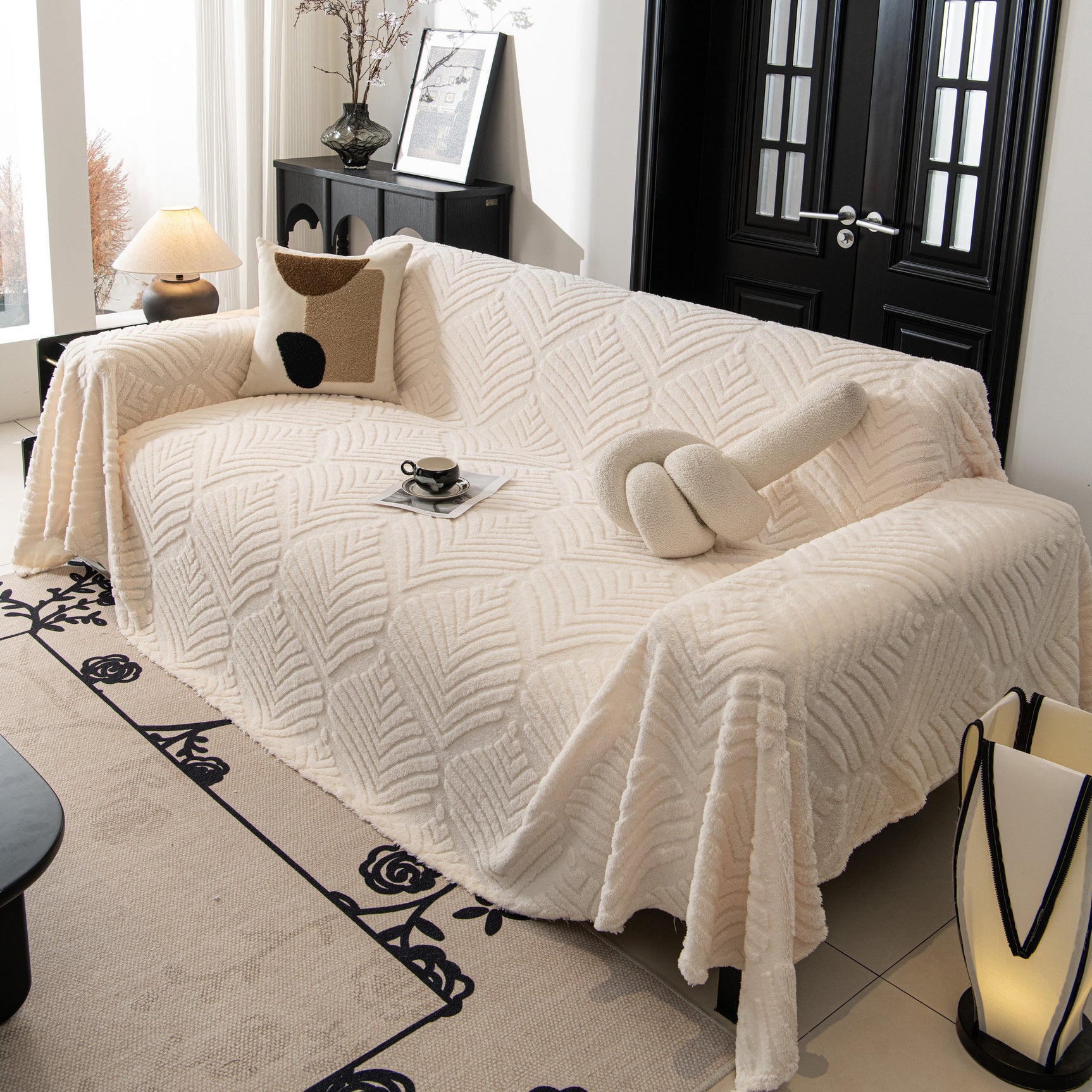 Winter Soft Plush Fleece Sofa Blanket Leaves Jacquard Couch Covers for Couches - Ornate Home